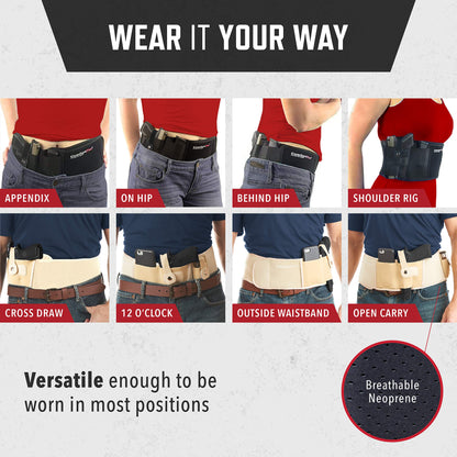 Belly Band Holster for Men and Women - Gun Holster by ComfortTac, Fits Smith and Wesson, Shield, Glock 19, 17, 42, 43, P238, Ruger LCP, and Similar Guns for Most Pistols and Revolvers