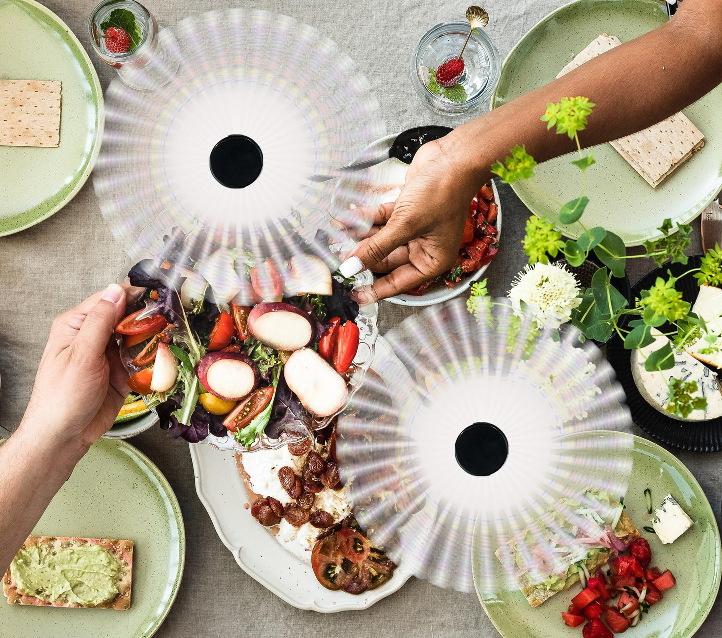 PATIOSIR Fly Swatter for Outside/Inside Meal, Picnic, Barbeque, Events - Battery Operated Food Spinning Fan (Black Color, 2pcs)