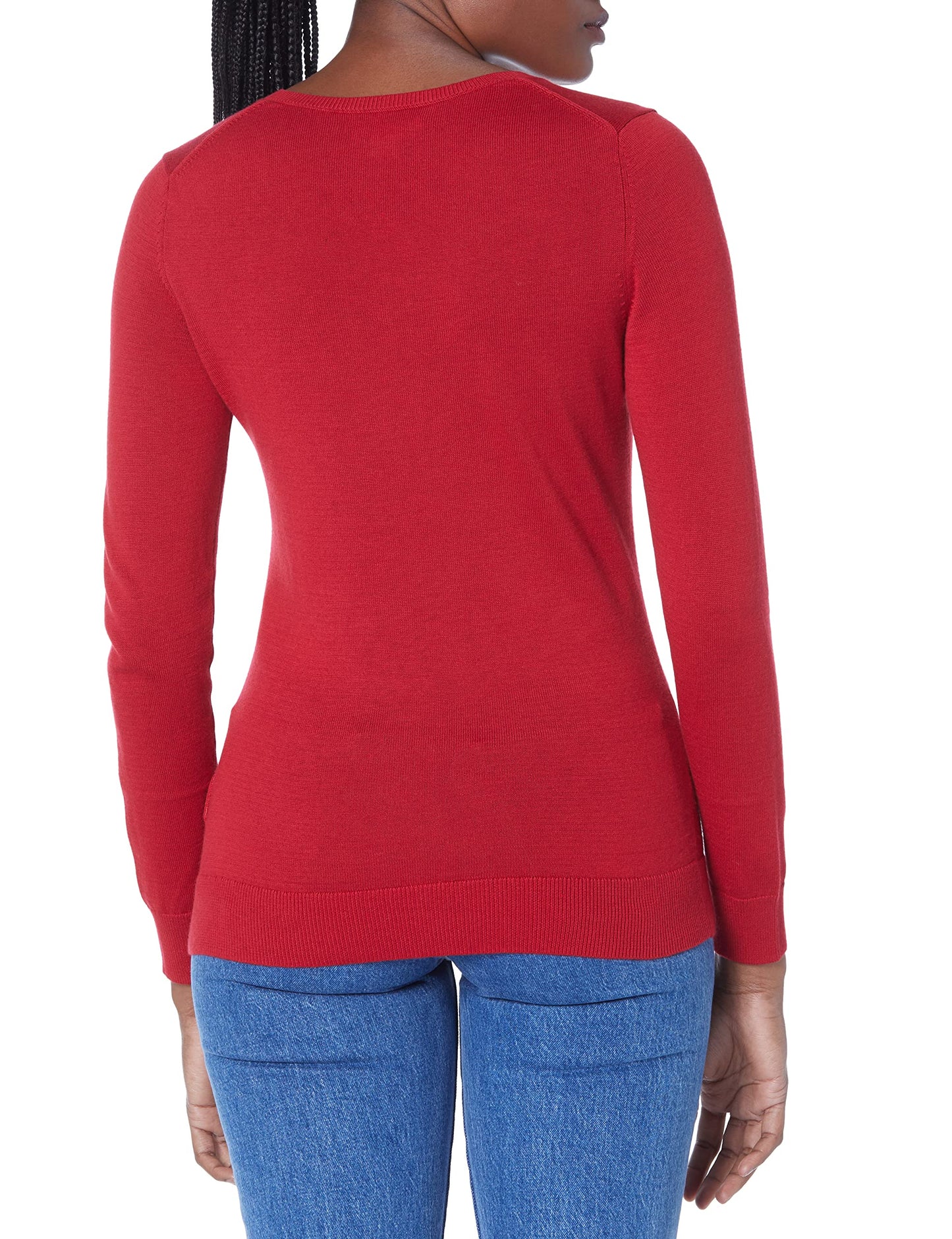 Amazon Essentials Women's Classic-Fit Lightweight Long-Sleeve V-Neck Sweater (Available in Plus Size), Red, X-Small