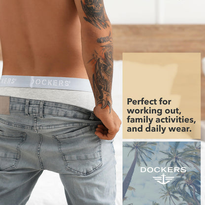 DOCKERS Men's Underwear Cotton Stretch Boxer Briefs for Men Pack of 4