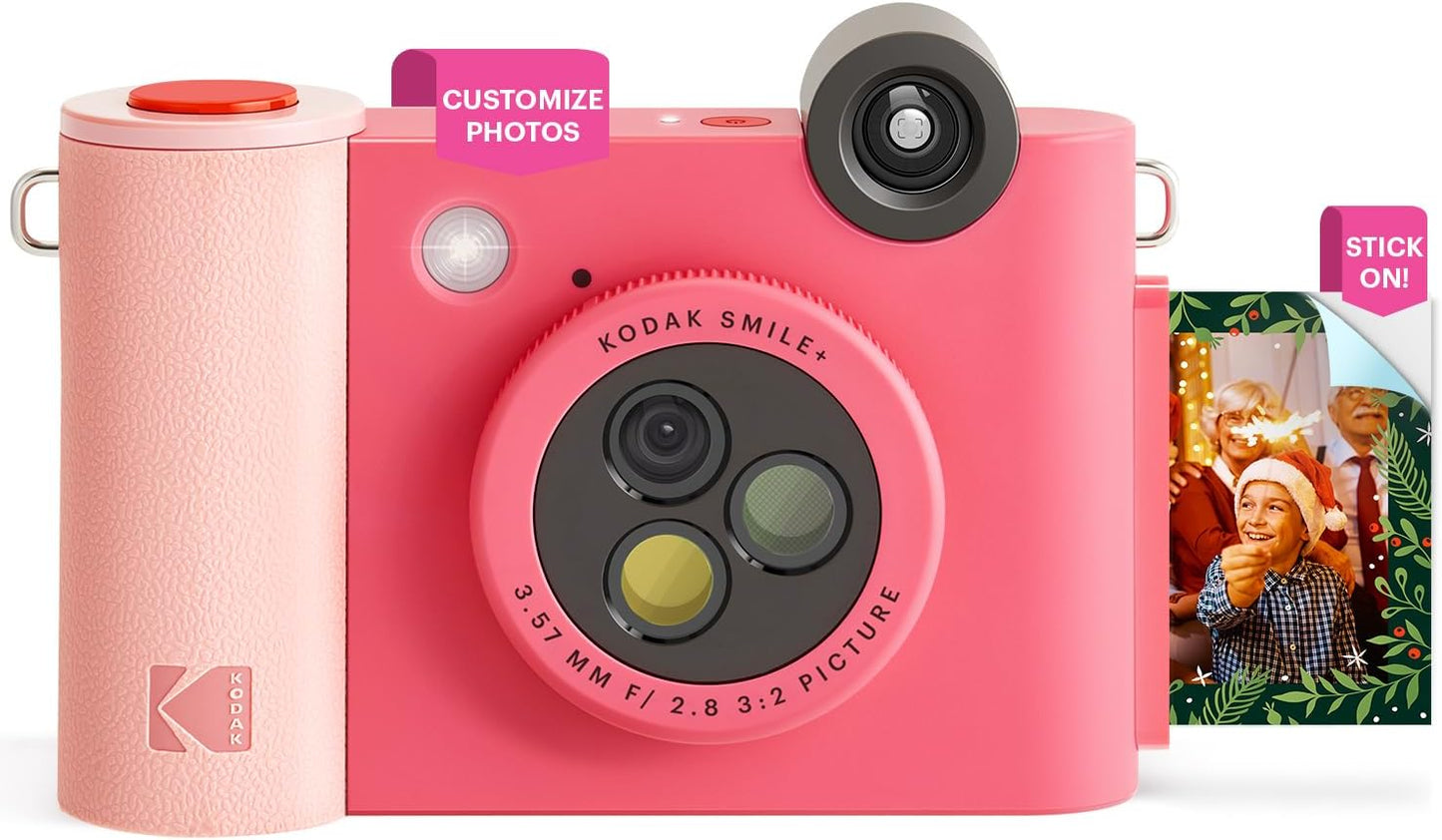 KODAK Smile+ 2-in-1 Digital Instant Print Camera & Wireless Bluetooth Photo Printer - 10MP, Special-Effect Rotating Lens, Zink 2x3” Sticky-Back Photos, Print via Fun App from Smart Devices - Fuchsia
