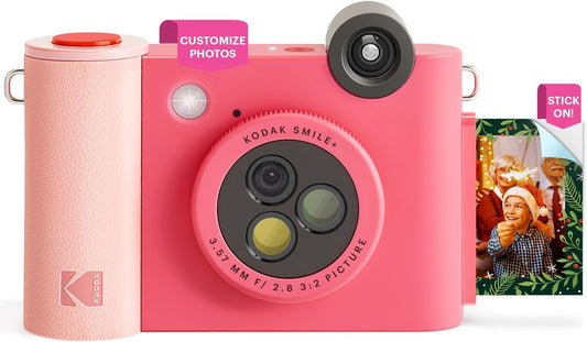 KODAK Smile+ 2-in-1 Digital Instant Print Camera & Wireless Bluetooth Photo Printer - 10MP, Special-Effect Rotating Lens, Zink 2x3” Sticky-Back Photos, Print via Fun App from Smart Devices - Fuchsia
