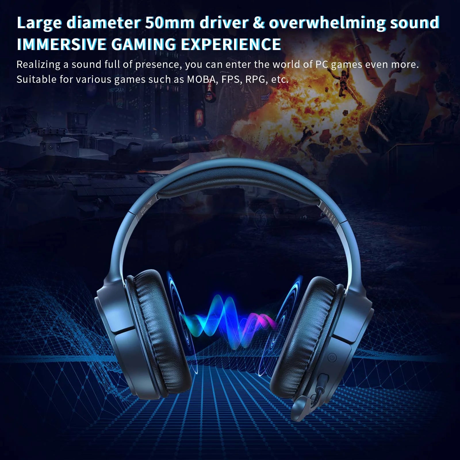 Gaming Headset, Wireless Gaming Headset Lossless 2.4GHz for PC PS4 PS5, Bluetooth Gaming Headphones with Detachable Noise Canceling Mic, 7.1 Surround Sound, 30H Long Lasting Battery