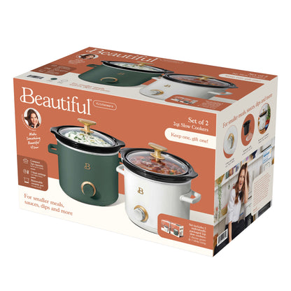 Beautiful 2-Pack 2qt Slow Cooker, Thyme, White Icing by Drew Barrymore