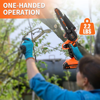 UNTIMATY 6" Mini Chainsaw with 2 Batteries 2 Chains, 6-Inch Cordless Handheld Chain Saw for Wood Cutting Tree Trimming