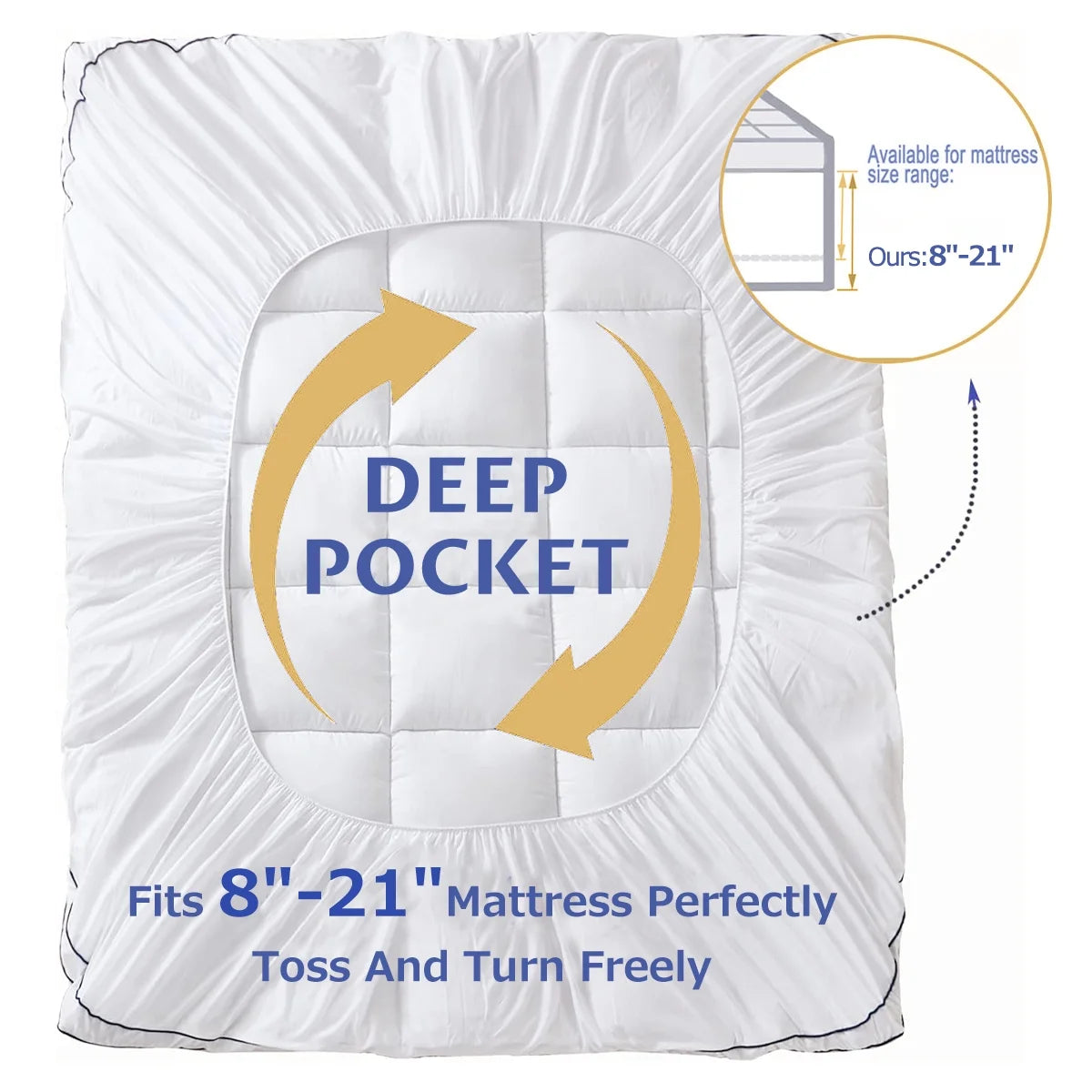 JUSTLET Extra Thick California King Mattress Topper, Cooling Mattress Pad Cover, 2" Mattress Topper with 8-21 Inch Deep Pocket Soft Comfortable Breathable, White