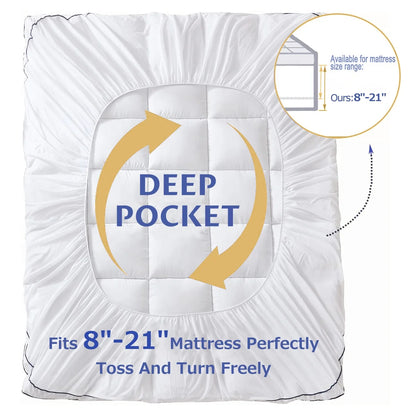 JUSTLET Extra Thick California King Mattress Topper, Cooling Mattress Pad Cover, 2" Mattress Topper with 8-21 Inch Deep Pocket Soft Comfortable Breathable, White