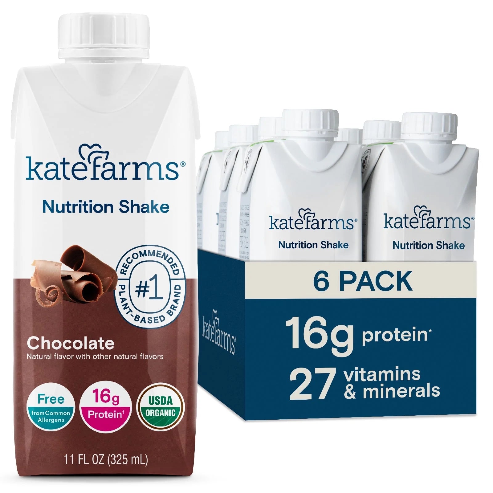 Kate Farms Organic Vegan Nutrition Shake, Coffee, 16g Protein, 27 Vitamins and Minerals, Meal Replacement Drinks, Protein Shake, 11 fl oz (12 Pack)