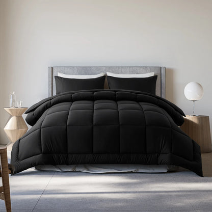 2-Piece Twin Size Down Alternative Comforter Set Black | Comforter + Pillow Case | Ultra Soft, Hypoallergenic Bed in a Bag, All-Season Bedding Set by KINMEROOM