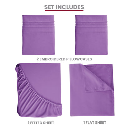 Lux Decor Collection Queen Size Sheets Set Brushed Microfiber High GSM, 4 Piece Sheet Set Upto 16 Inches Deep Pocket Bedding Sheets & Pillowcases - Purple