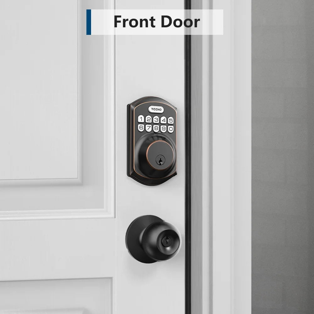 TEEHO Keyless Entry Door Lock Keypad Electronic Smart Deadbolt for Front Door, Digital Lock Anti-Peeking Password, Easy Installation in Oil Rubbed Bronze Finish 1.76 Pounds