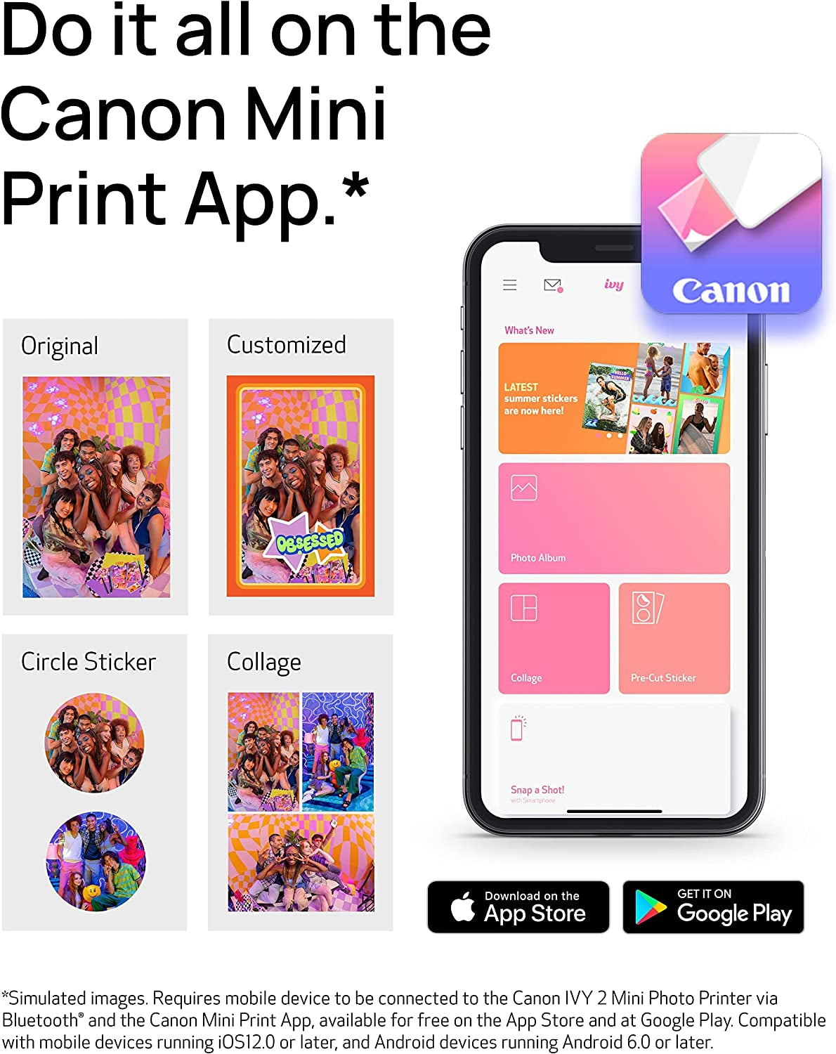 Canon Ivy 2 Mini Photo Printer, Print from Compatible iOS & Android Devices, Sticky-Back Prints, Blush Pink