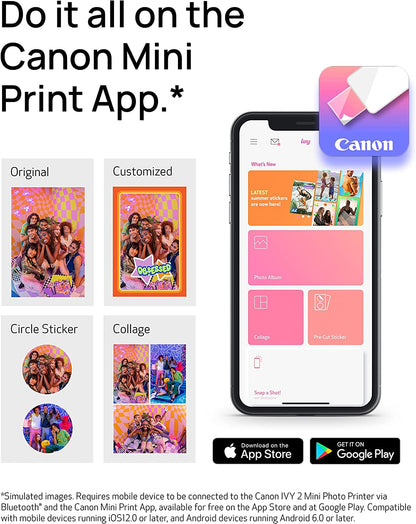 Canon Ivy 2 Mini Photo Printer, Print from Compatible iOS & Android Devices, Sticky-Back Prints, Blush Pink