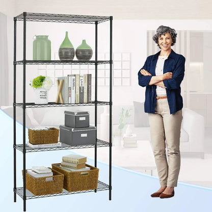 BestOffice 5 Tier Wire Shelving Unit 1250lb Capacity Black