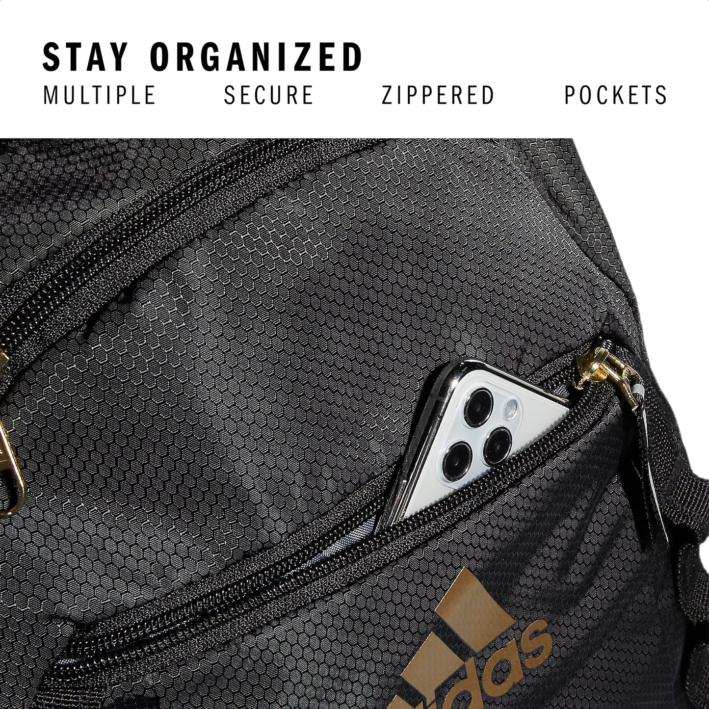 adidas Excel Backpack for Men & Women – Durable Large Athletic Laptop Bag, Black/Gold Metallic, One Size