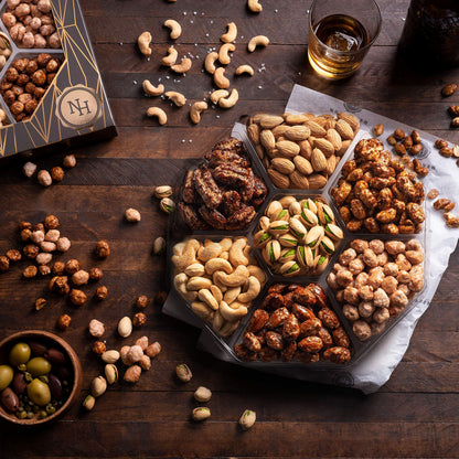 Holiday Christmas Nuts Gift Basket - Assortment of Sweet & Roasted Salted Gourmet Nuts - Assorted Food Gift Box for Christmas, Holiday, Family, Sympathy, Men & Women.