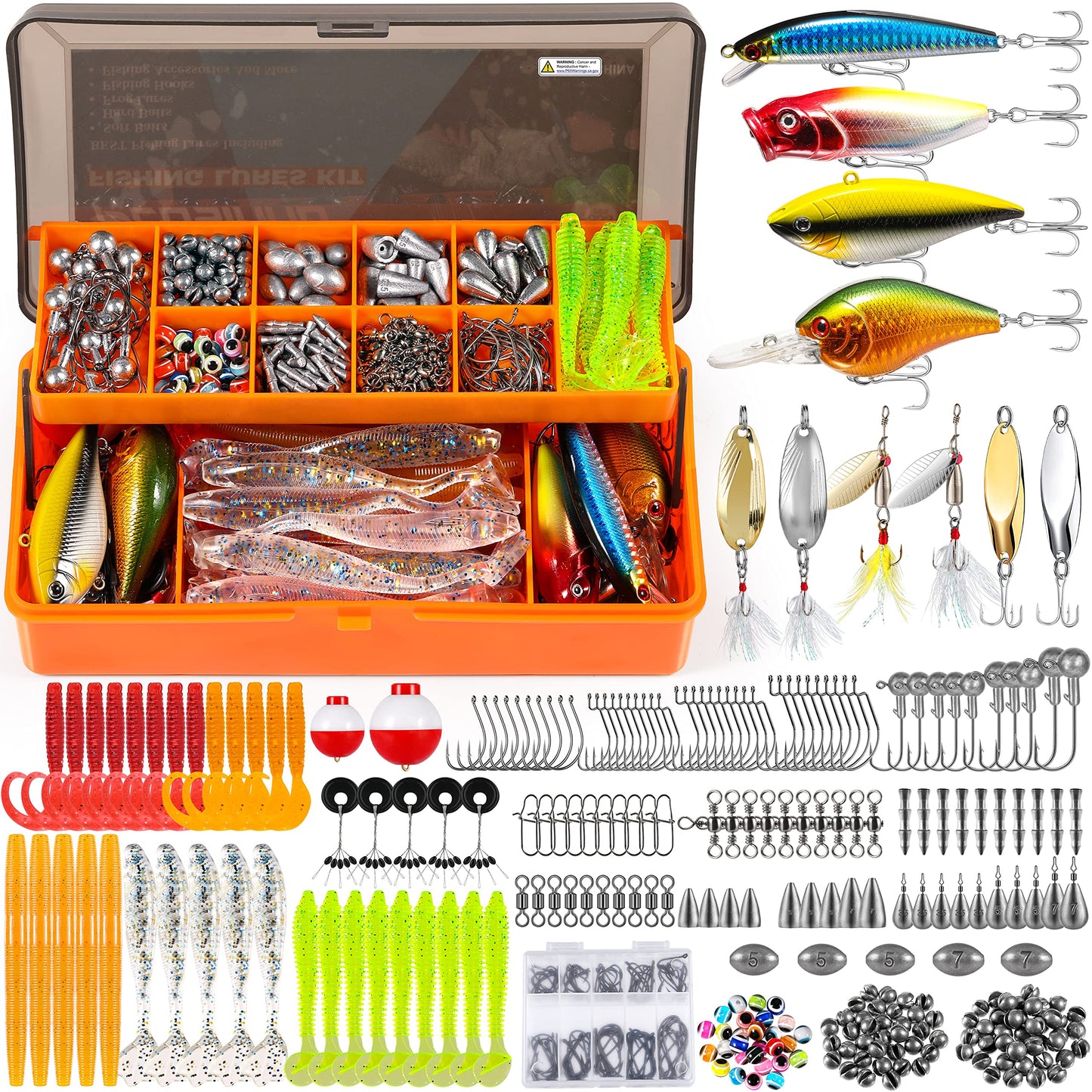 PLUSINNO Fishing Lures for 12 Rigs, Tackle Box with Included Crankbaits, Spoon, Hooks, Weights and More Accessories, 353 Pcs Lure Baits Gear Kit Freshwater Bass…