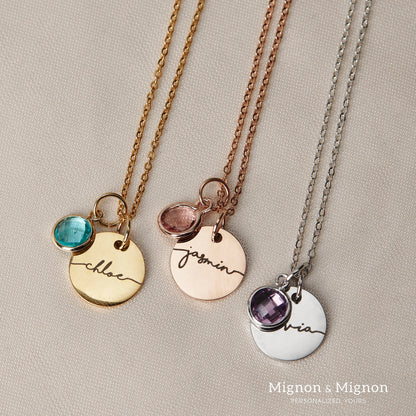 Birthstone Name Necklace Personalized Jewelry for Women Christmas Gifts for Mom Gold Plated Pendant Charm, Custom Jewelry Grandma Gift Birthday Personalized Gifts for New Moms -CN-BS-SH