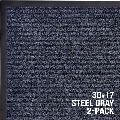 Sierra Concepts Front Door Mat Welcome Floor Mats - Entryway Indoor Outdoor Entrance Doormat, Patio, Porch, Muddy Shoe, Inside Outside Low Profile, 30x17 inches, 2-Pack Gray