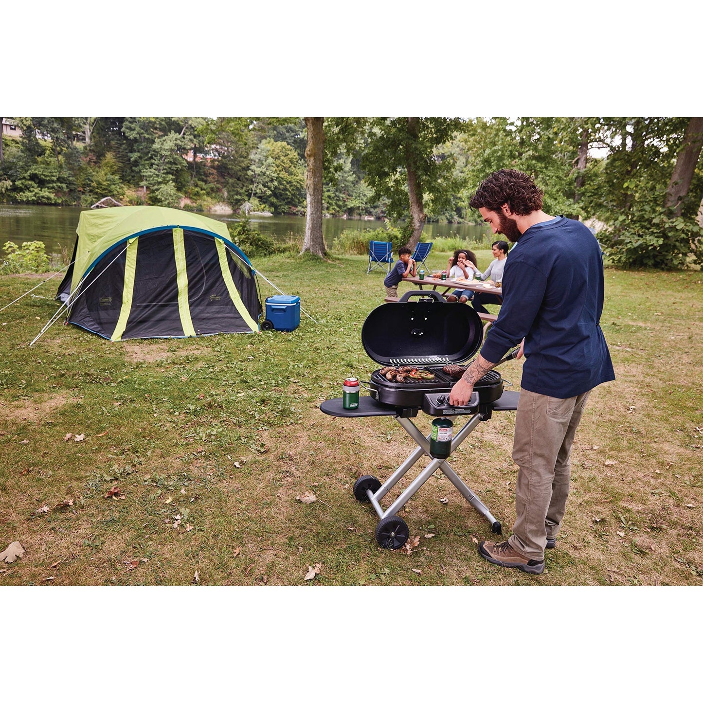 Coleman RoadTrip 285 Portable Stand-Up Propane Grill with 3 Adjustable Burners & Instastart Ignition, 20,000 BTUs of Power for Outdoor Cooking, Camping, Tailgating, Grilling, BBQs, & More