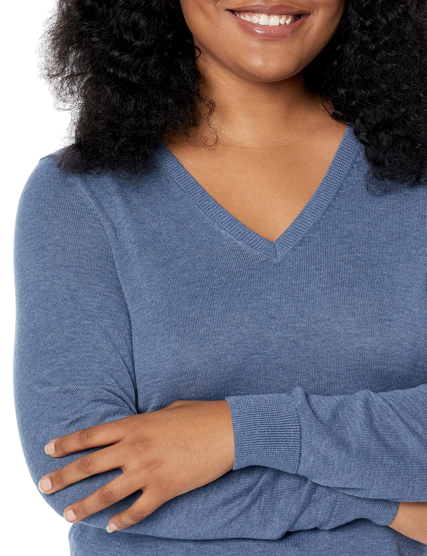 Amazon Essentials Women's Classic-Fit Lightweight Long-Sleeve V-Neck Sweater (Available in Plus Size), Blue Heather, X-Small