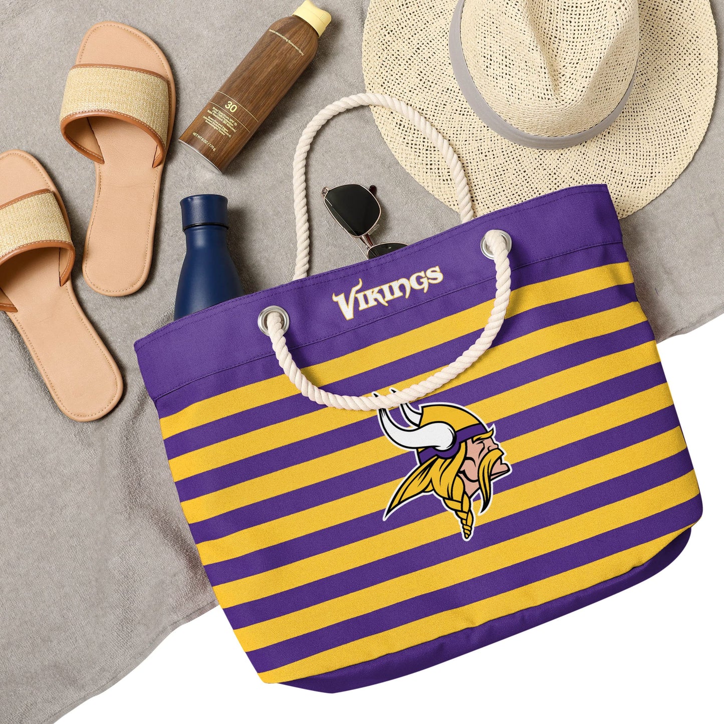 FOCO Minnesota Vikings Nautical Stripe Tote