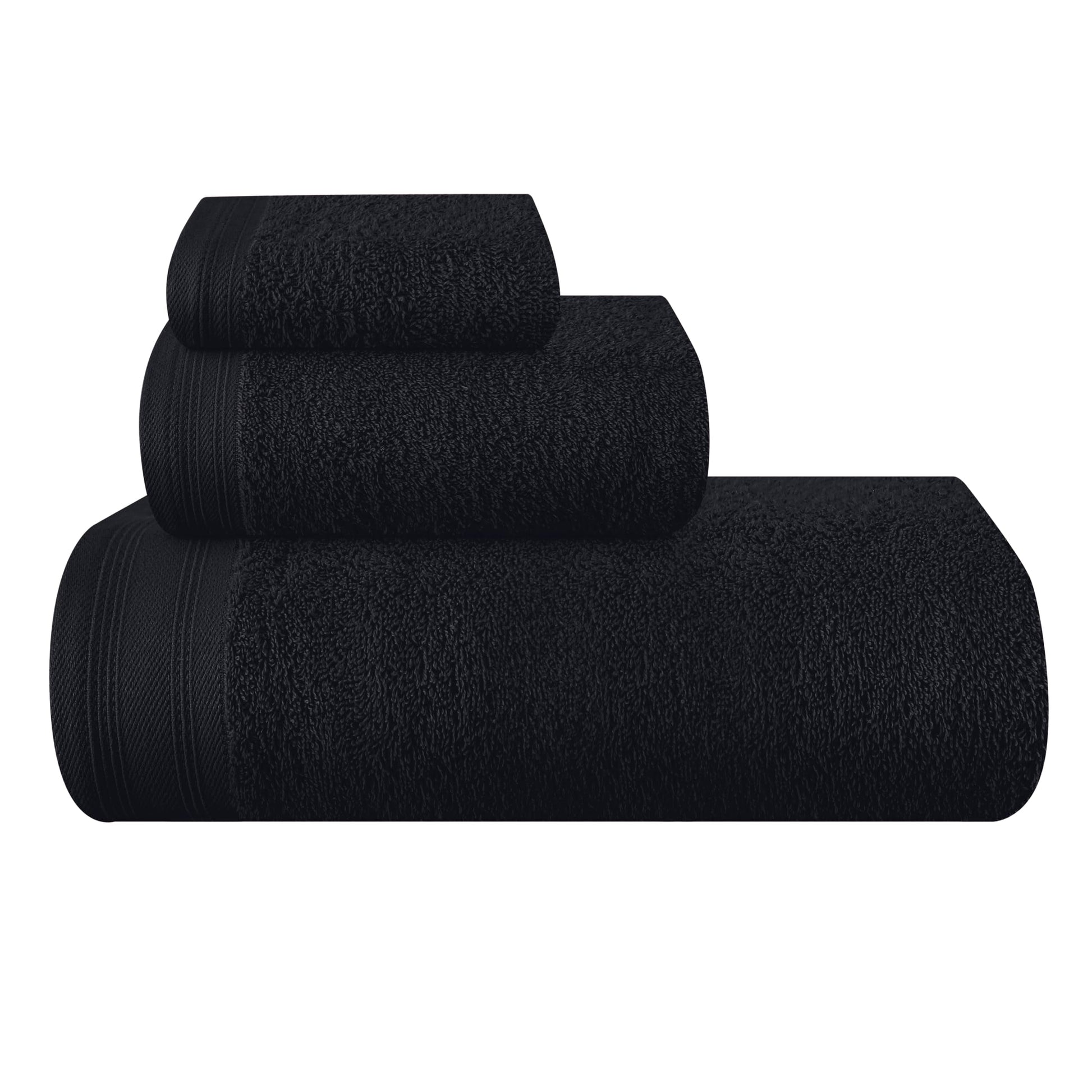 BELIZZI HOME Ultra Soft 3 Pack Cotton Towel Sets - 1 Pc Bath Towel 28x55 inch, 1 Pc Hand Towel 16x24 inch & 1 Pc Wash Coth 12x12 inch. For Everyday Use, Compact & Light Weight - Black