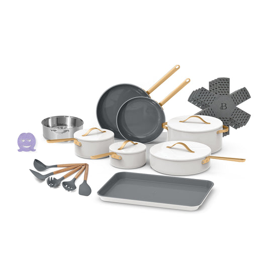 Beautiful 22pc Cookware Set, White Icing by Drew Barrymore