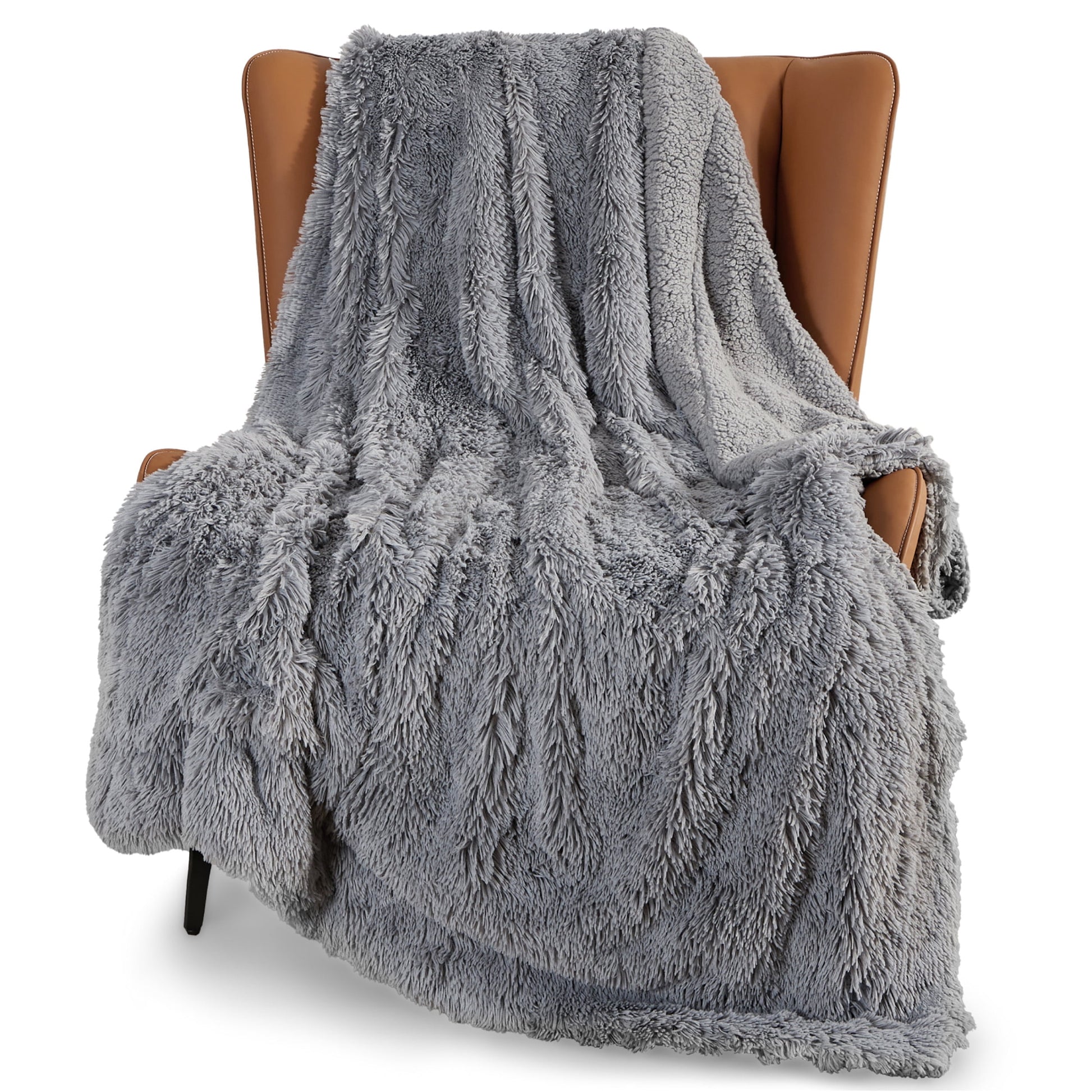 Bedsure Faux Fur Throw Blankets Black - Fluffy Blankets & Throws Shaggy Blanket, 50x60 Inches