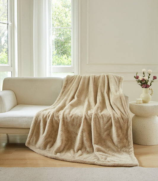 Better Homes & Gardens Cuddle Faux Fur Throw Blanket, Taupe, Oversized, All Ages