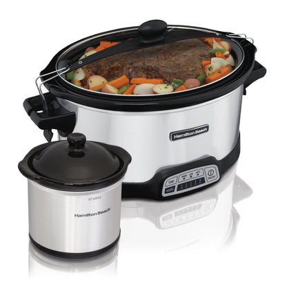 Hamilton Beach Programmable Slow Cooker with Party Dipper, 7 Quart Capacity, Stainless Steel