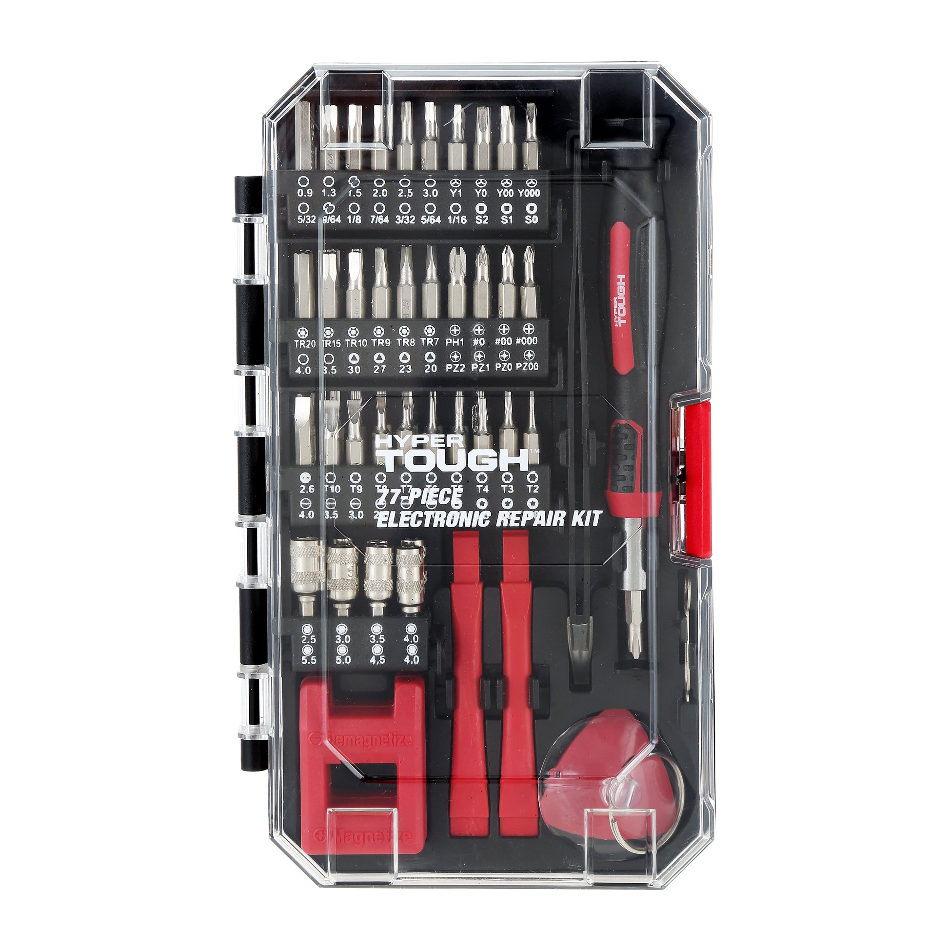 Hyper Tough 77 Piece Precision Tool Kit with Magnetic Screwdriver, Standard Size Bits, and Case, New Condition,