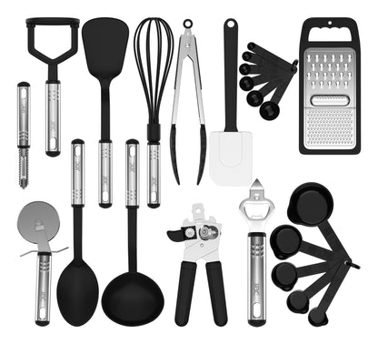 Lux Decor Collection Cooking Utensils Set-Kitchen Accessories, Nylon Cookware Set-Kitchen Gadget Tools of Black 23 Pieces