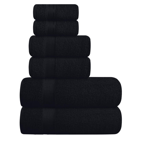 MALLONI HOME Ultra Soft 6 Pack Cotton Towel Set, Contains 2 Bath Towels 28x55 inch, 2 Hand Towels 16x24 inch & 2 Wash Coths 12x12 inch, Ideal for Everyday use, Compact & Lightweight - Black