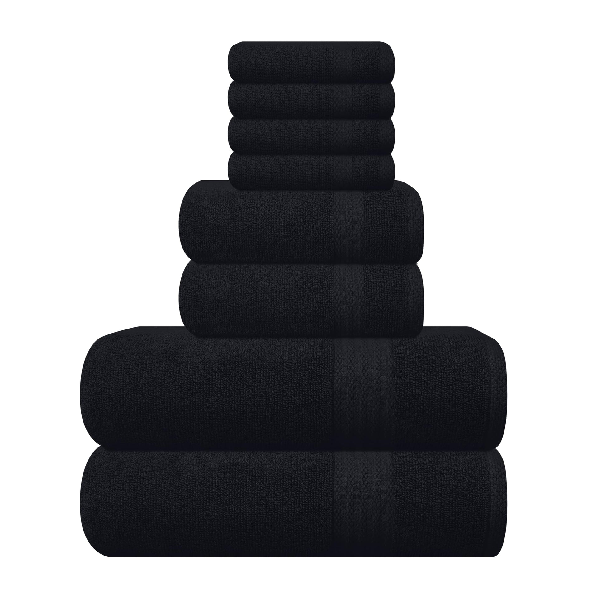 MyOwn Ultra Soft 8-Piece Towel Set - 100% Pure Ringspun Cotton, Contains 2 Oversized Bath Towels 27x54, 2 Hand Towels 16x28, 4 Wash Cloths 13x13 - Ideal for Everyday use, Hotel & Spa - Black