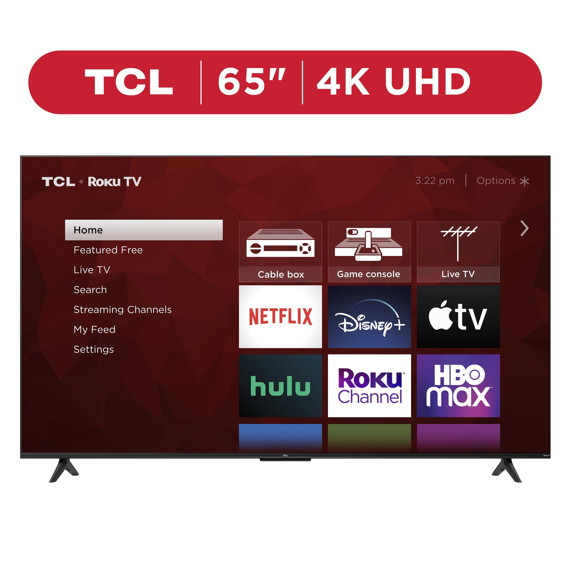 TCL 65” Class S4 (65S451) 4K UHD HDR Smart TV with Roku TV