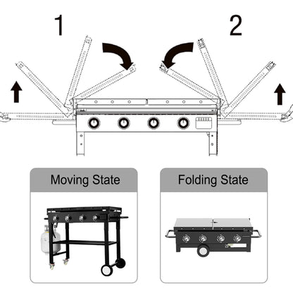 HONGGE 60000BTU 4 Burner Foldable Outdoor Propane Gas Grill, Black