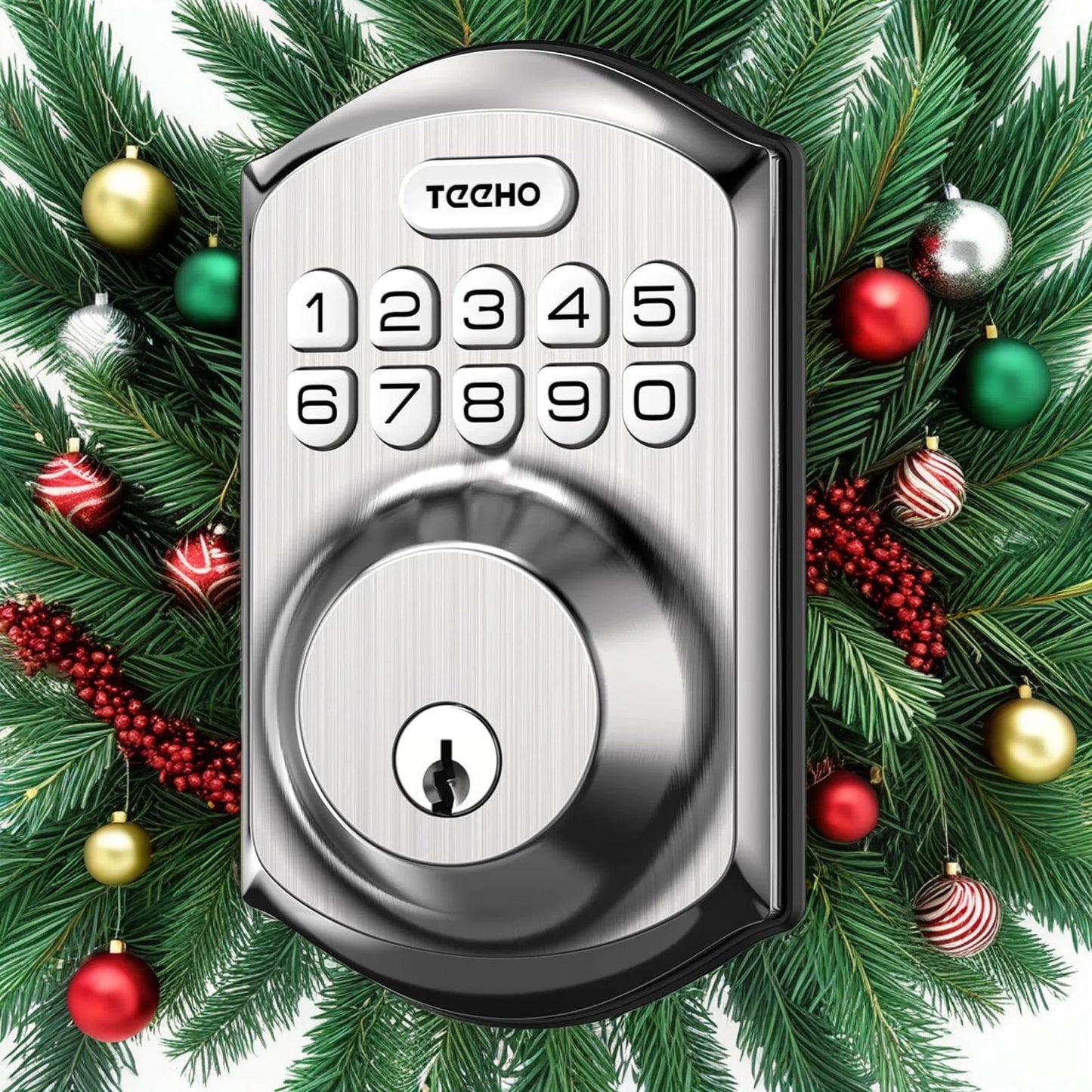 TEEHO Keyless Entry Door Lock Keypad Electronic Smart Deadbolt for Front Door, Digital Lock Anti-Peeking Password, Easy Installation-Satin Nickel