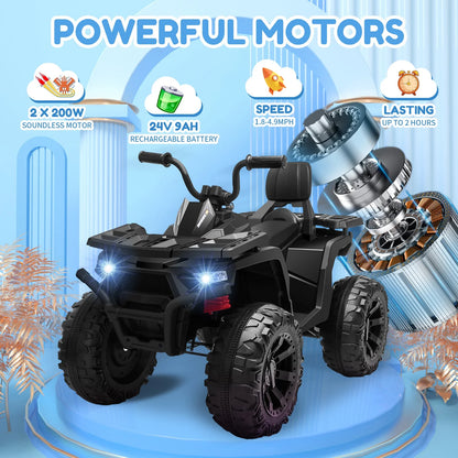 Joyracer 24V 2-Seater Kids Ride on Toy, 400W Motors, 9AH Battery Powered Electric 4-Wheeler ATV, Black