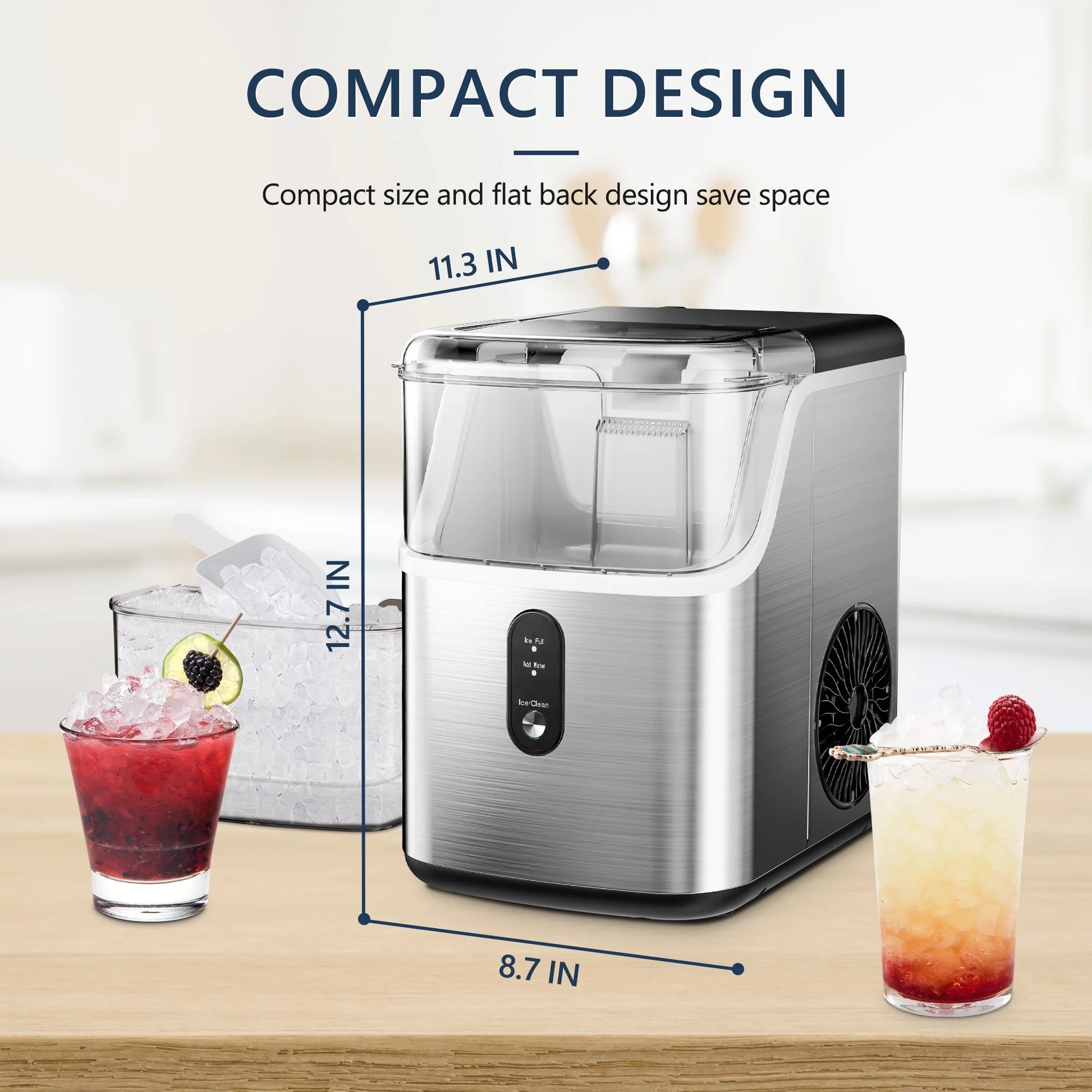 Simzlife Nugget Ice Maker Countertop, Portable Ice Maker Machine with Self-Cleaning Function, 35lbs/Day, Soft Chewable Pellet Ice, Silver