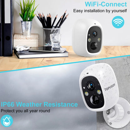 TOPVISION Wireless 2K Outdoor Surveillance Camera with Night Vision, PIR Motion Sensor, 2 Way Audio, 2.4G Wifi,White