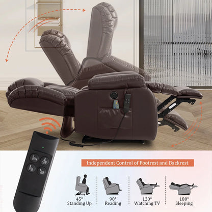 TEKAMON Infinite Position Lift Recliner Chair for Elderly with Heat and Massage Lay Flat Sleeping Leather Dual Motor Power Lift Chair for Living Room (Brown)