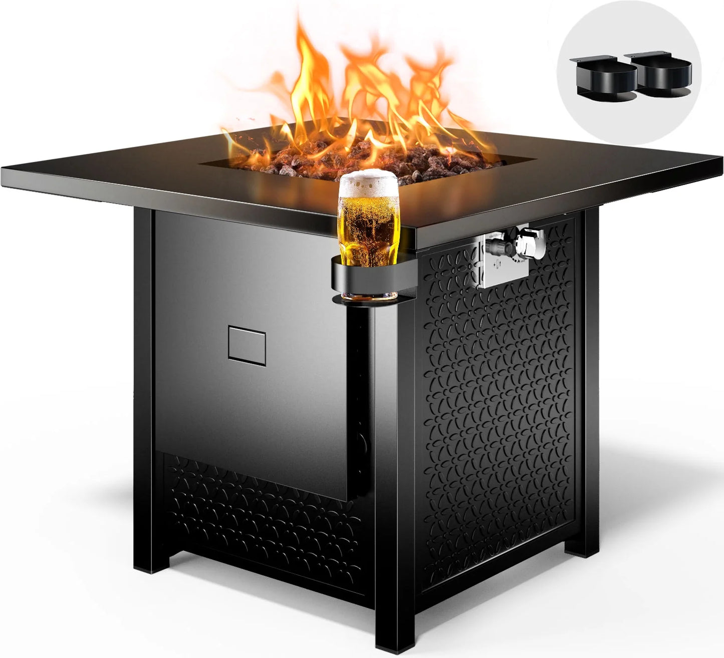 28 Inch Propane Fire Pits with Lid and Lava Rock, 50000 BTU Steel Gas Fire Pit Table for Outdoor