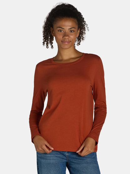 Time and Tru Women's Cotton Crewneck Tee with Long Sleeves, Single and 3 Pack, Sizes XS-XXXL