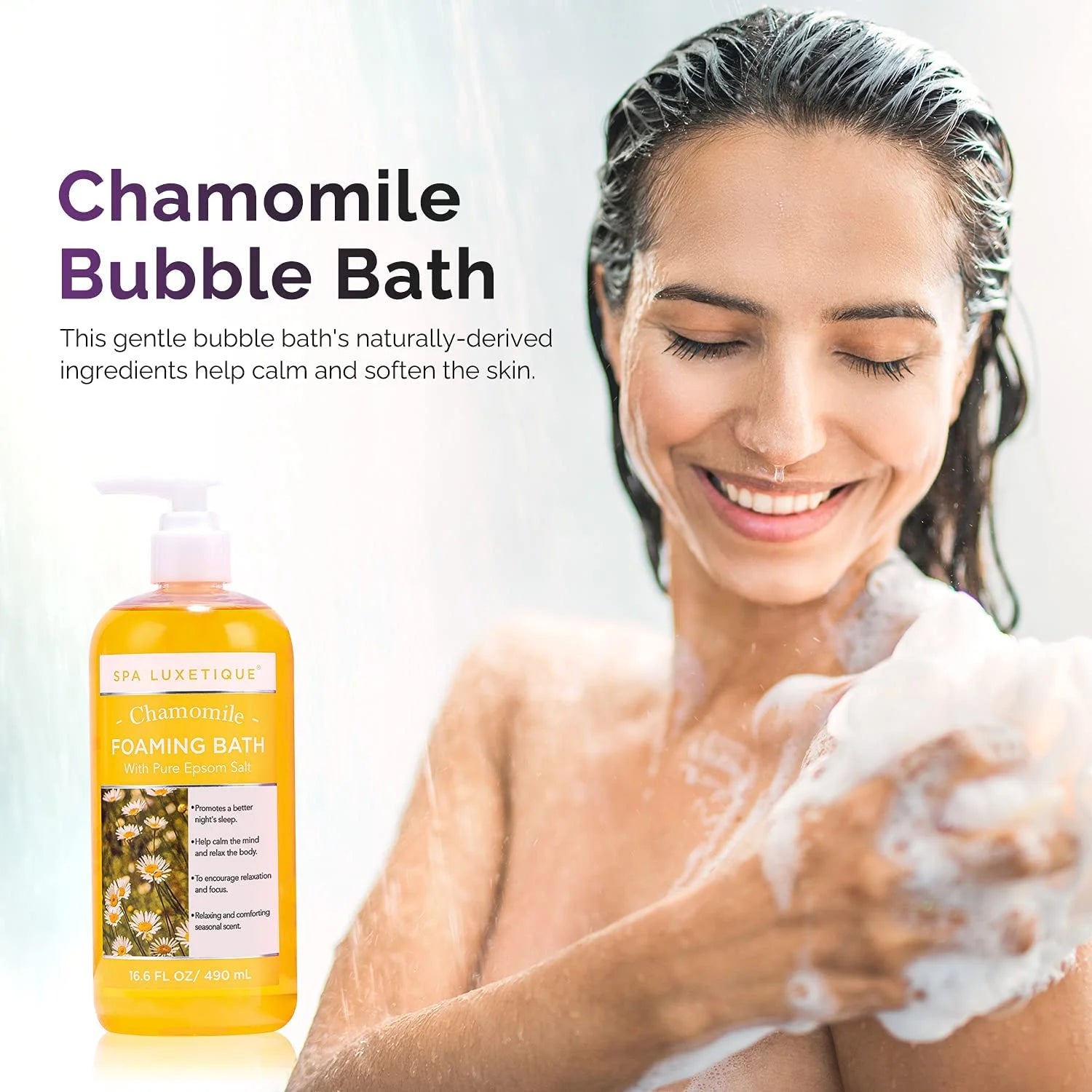 Bubble Foaming Bath with Pure Epsom Salt - Chamomile Rose Lavender Bath Set for Relaxing Mothers Day Gifts for Mom, 3 Pack 49.8 fl oz