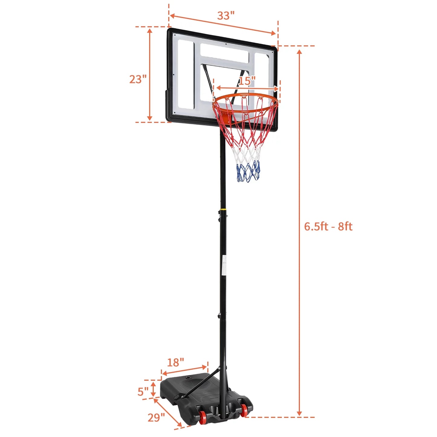 Ktaxon 33 In. Portable Basketball Hoop Stand, 6.5-8 ft Adjustable Basketball Goal System, with PVC Backboard Indoor/Outdoor