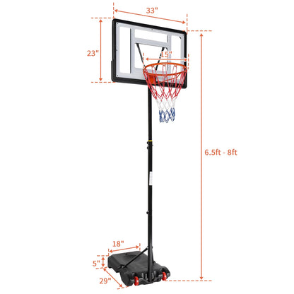 Ktaxon 33 In. Portable Basketball Hoop Stand, 6.5-8 ft Adjustable Basketball Goal System, with PVC Backboard Indoor/Outdoor