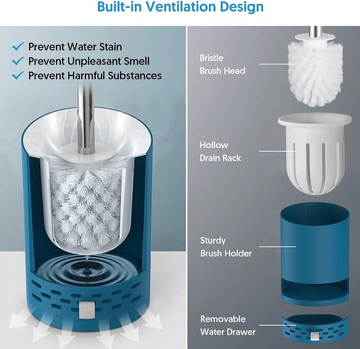 SUGARDAY Toilet Brush and Holder Set Toilet Bowl Brush and Caddy Scrub Brush with Holder