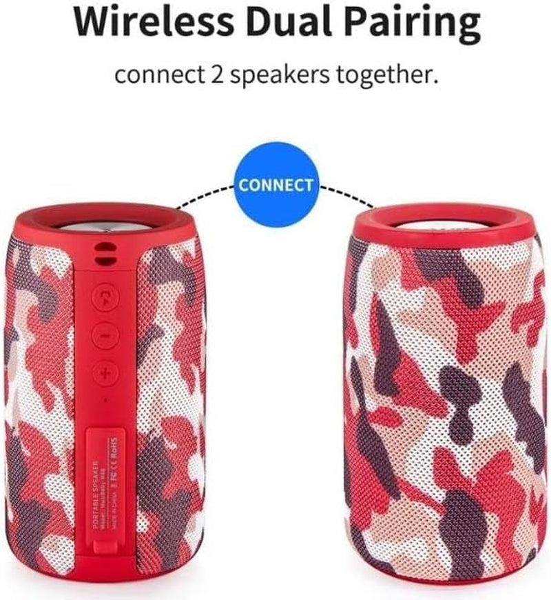 Bluetooth Speaker,MusiBaby Speaker,Wireless,Waterproof,Outdoor,Portable Speaker,Dual Pairing,Loud Stereo,Booming Bass,24H Playtime Wireless Speaker for Home,iPhone,Party,Gifts(Camo Red)