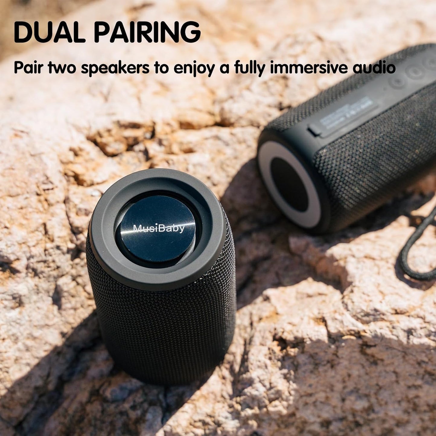 Bluetooth Speaker,MusiBaby Speaker,Wireless,Outdoor, Waterproof,Portable Speaker,Dual Pairing, Bluetooth 5.0,Loud Stereo,Booming Bass,24H Playtime for Home&Party, (BLK)